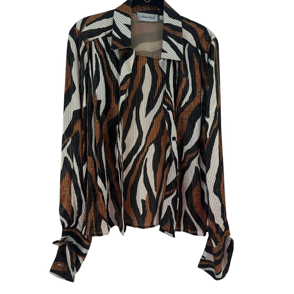 Adrianna Papell 100% Silk Blouse Women's 8 Animal Print Gold Thread‎ Accents